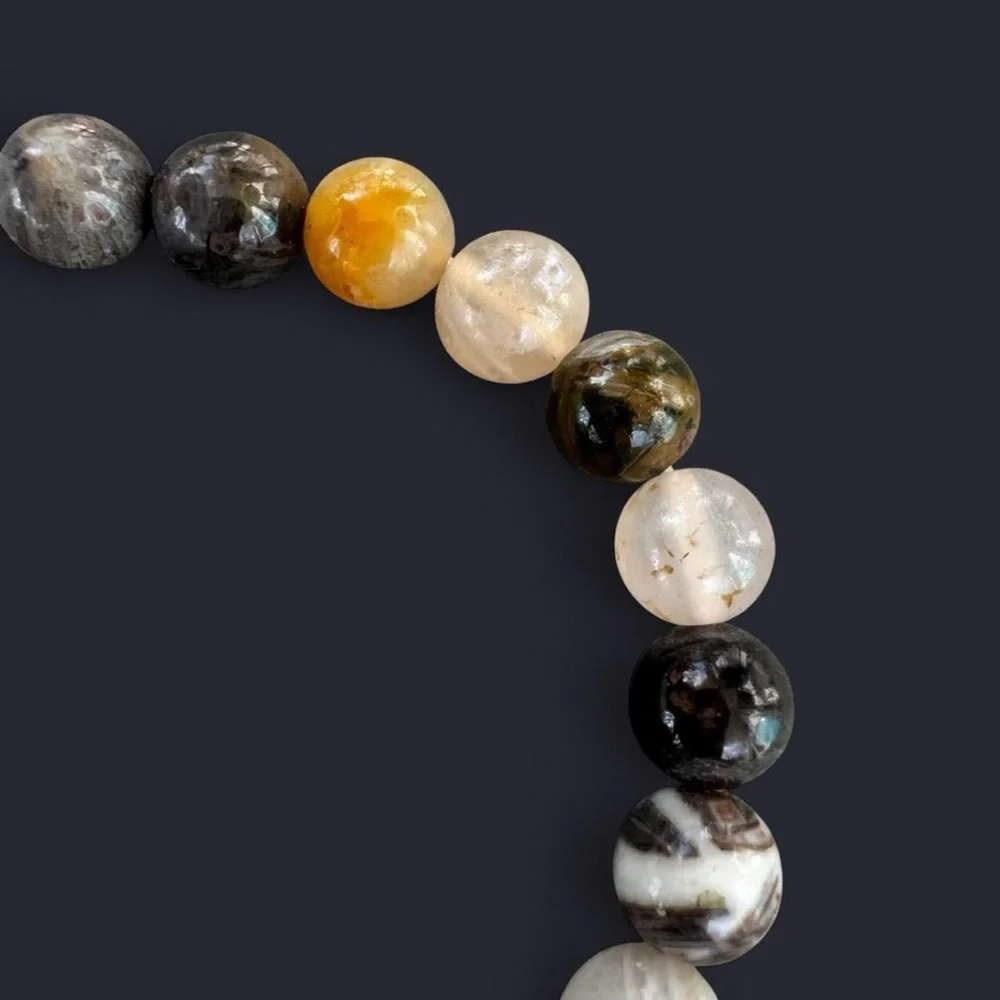 Bamboo Leaf Agate Gemstone Bead Bracelet 8mm